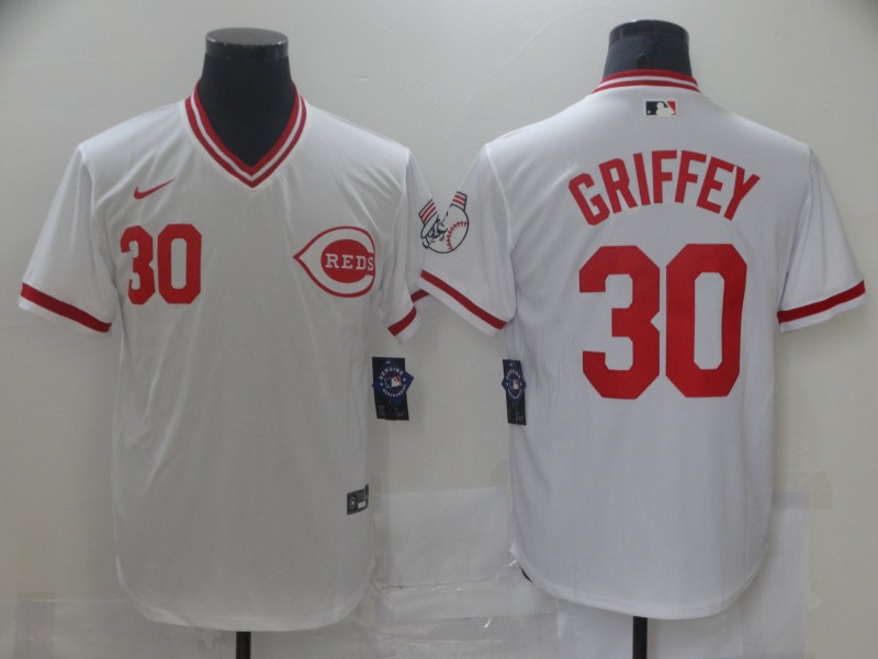 Men's Cincinnati Reds #30 Ken Griffey white Cool white Stitched Jersey Men's Cincinnati Reds #30 Ken Griffey white Cool white Stitched Jersey
